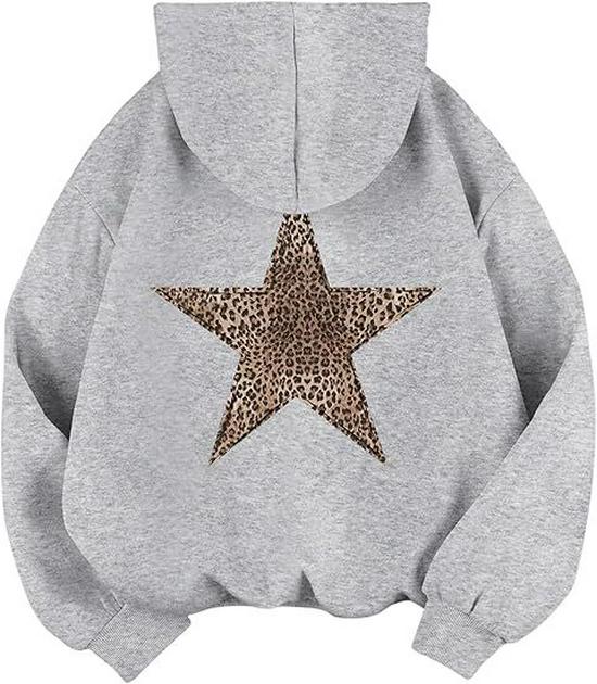Women's Leopard & Star Print Hoodie Pullover