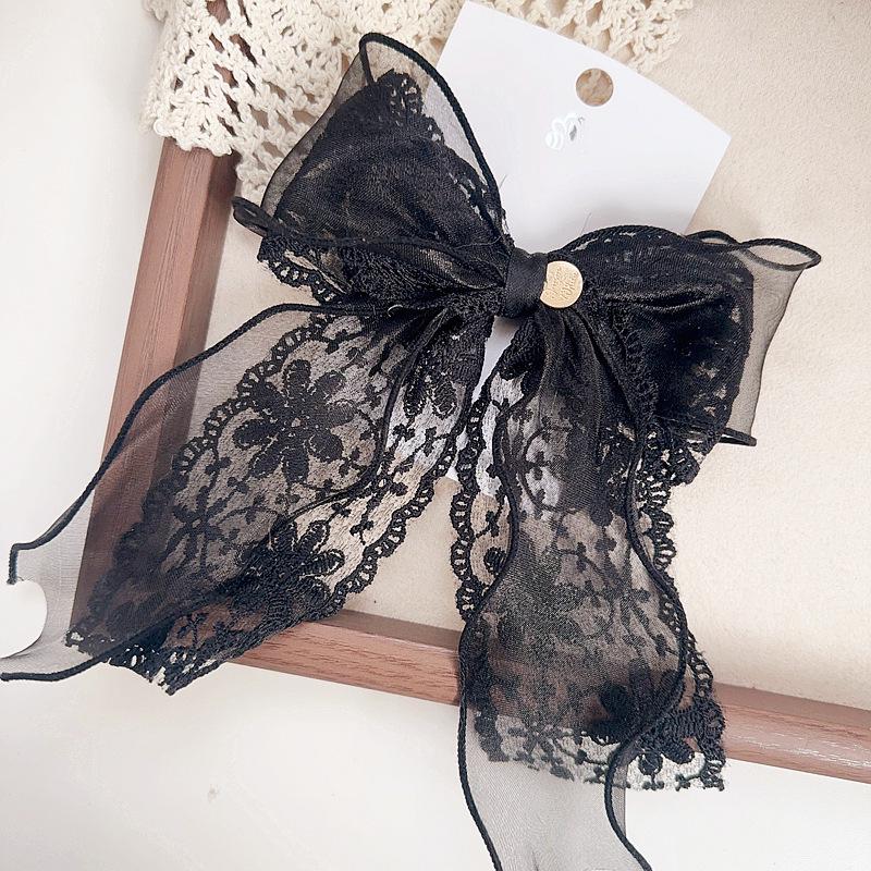 Korean Style Lace Bow Claw Clip: Elegant Women s Hair Accessory чёрный