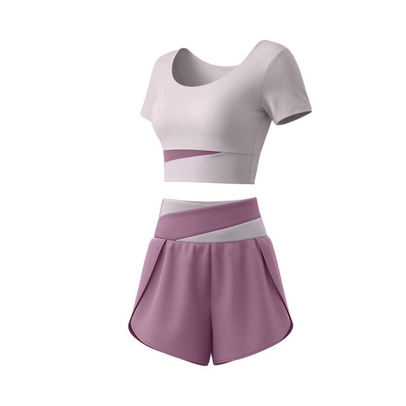 Women's Color-Blocked Slimming Yoga Set: High-Waisted Anti-Exposure Shorts, Quick-Dry Breathable Two-Piece for Pilates Training