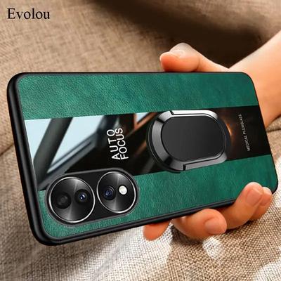Etui ze Szkła Akrylowego i Skóry PU Dla Huawei Honor 70 lite 5G 60 50 SE 90 80 200 Smart Magnetyczny Metalowy Uchwyt Pierścieniowy odporne na wstrząsy Miękkie Pokrowiec