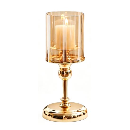 Jijijing Glass Candle Holder, European Style Pillar Metal Tall Candlestick for Candles And Tealights, Romantic Table Centerpiece Wedding Party