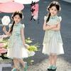 2026 New Girl's New Chinese Cheongsam Dress Summer Flying Sleeve Broken Flower Mesh Splicing Skirt Ancient Style Skirt