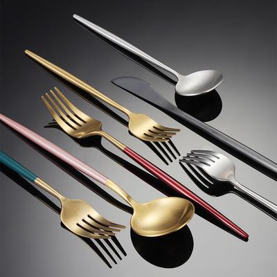304 Stainless Steel Portuguese Knife and Fork Spoon Titanium-plated Gold Thick Western Tableware Paint Handle Wedding Gift