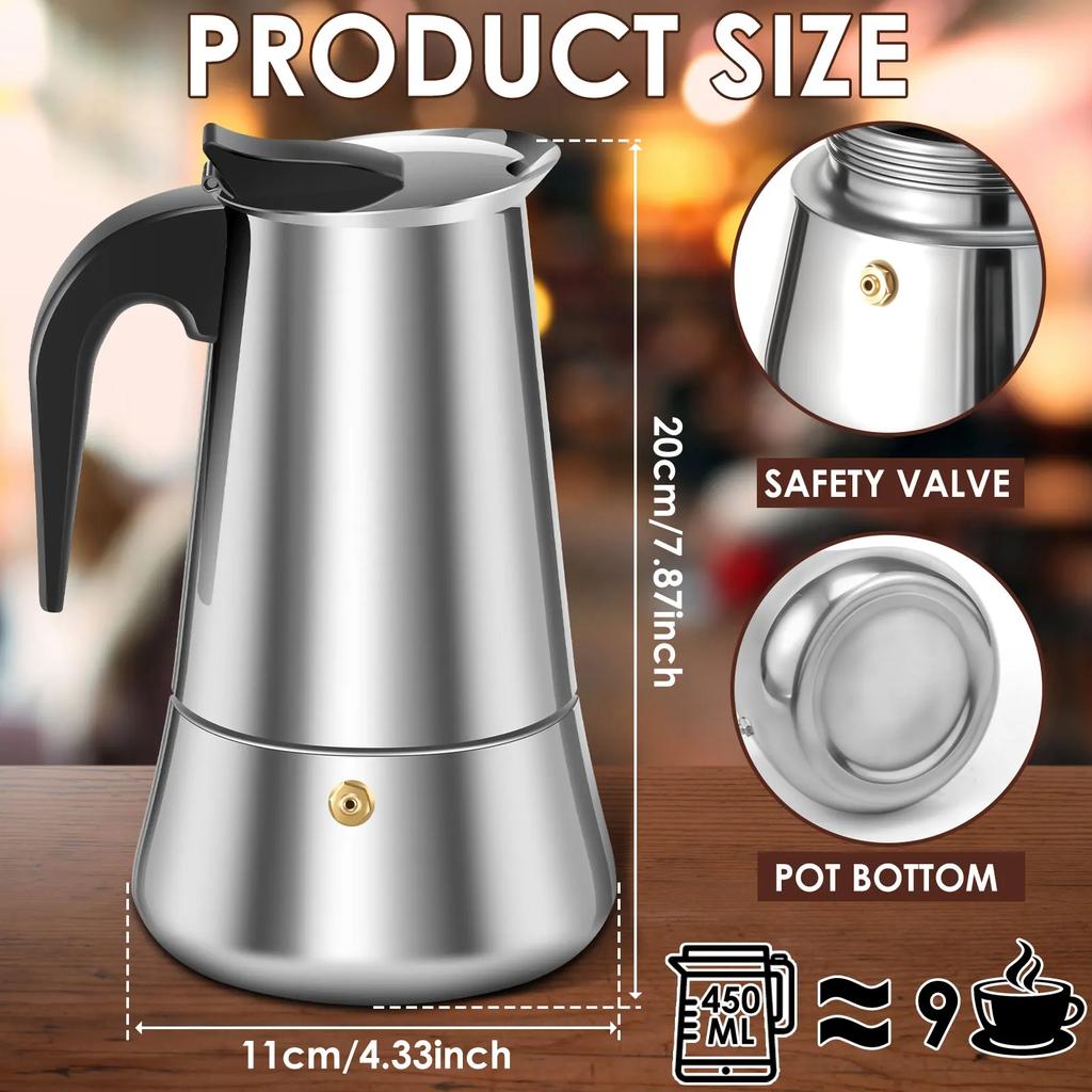 Cafeteira Expresso de Fogão Versátil Aço Inoxidável Cafeteira Moka Economizadora de Tempo Clássica Fogões de Indução para Uso Doméstico
