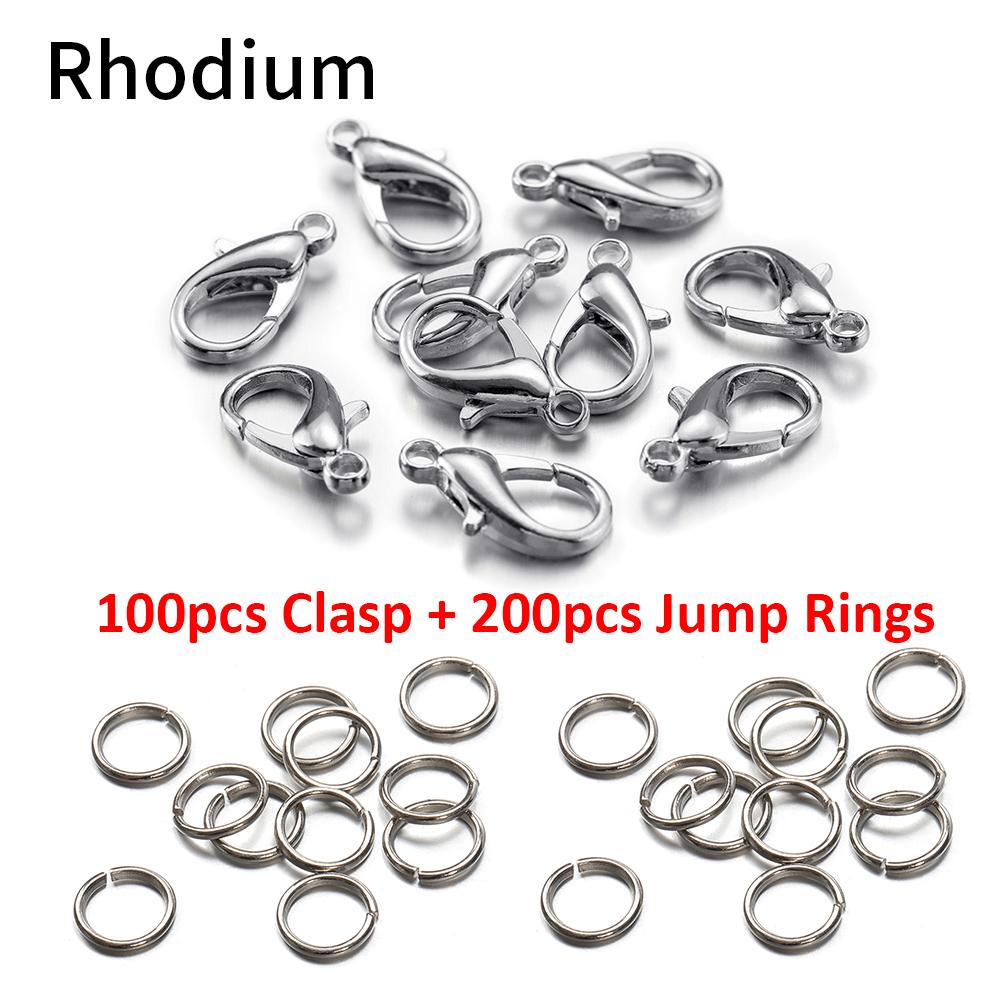 

200pcs Rings+100pcs Clasps Set Lobster Clasp Open Jump Rings for Bracelet Necklace Connectors Jewelry Making DIY Kit Wholesale 12mm Clasp 5mm Ring