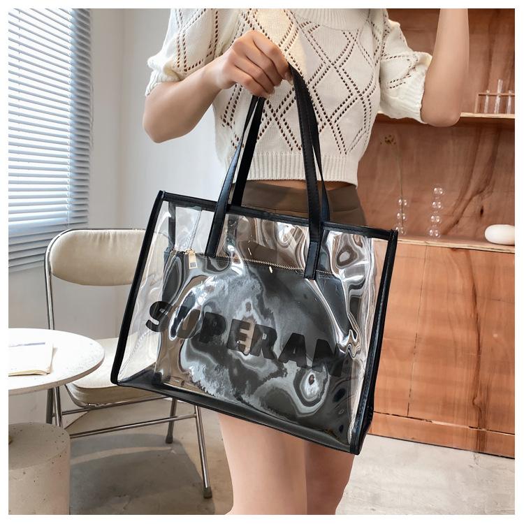 

Жіноча сумка, модна велика місткість, прозора сумка-тоут з літерним принтом