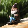 Swing Chair Gnome Statue Miniature Garden Decors Outdoor Landscape Dwarfs Drink Coffee Sculpture for Yard Lawn