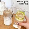 Square Heat Resistant Transparent Coffee Glass Mug Milk Tea Juice Glass Water Cup with Lid and Straw Coffee Cup Drink Mug