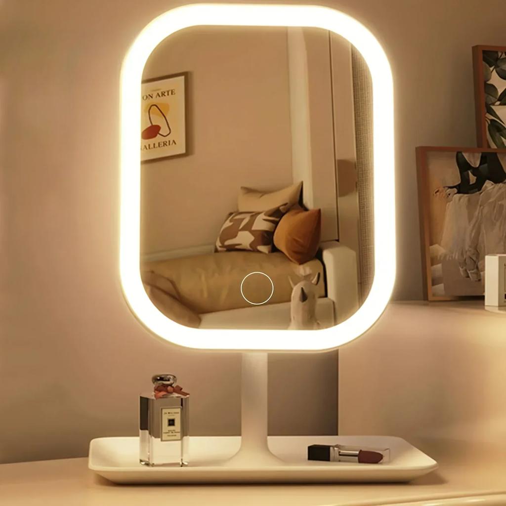 LED Makeup Mirror, Touch Control 3 Light Modes, Rechargeable Portable Vanity Mirror with Stand & Foldable Design