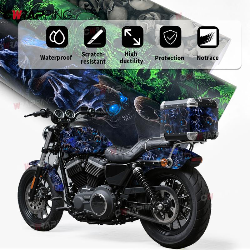 DIY Car Adhesive Vinyl Film for Motorcycle Vinyls Skull Texture Car Wraps Full Body Covering Waterproof Automotive Sticker Wrap