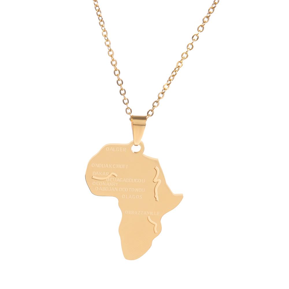 Africa Map Pendant Necklace Stainless Steel Jewelry Tag Collarbone Chain
