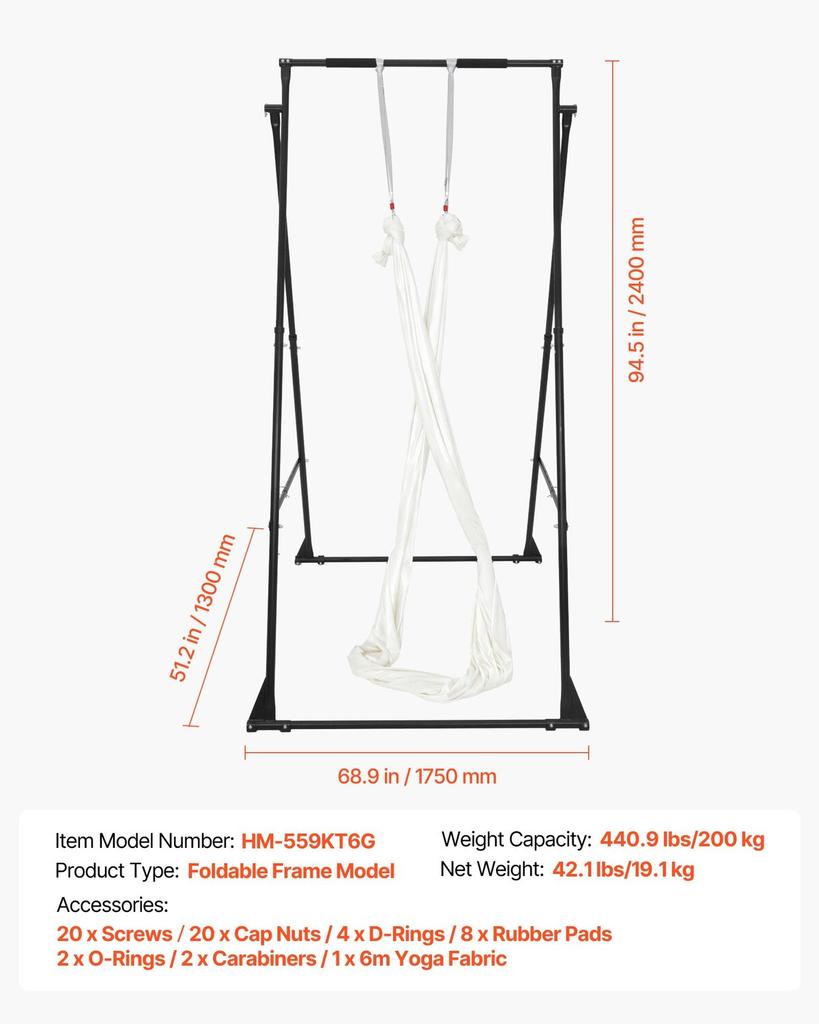 Yoga-Ständerrahmen, Maximale Belastung 200 kg Schwingständer, Dreieckige Struktur Aerial Rig, Aerial Silk Ständer mit EVA-Schaumstoff & 6m Yoga-Hängematte, 4-stufig Horizontal