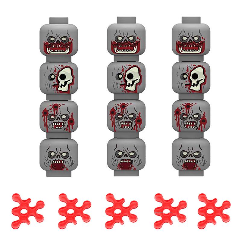 MOC Militär Zombie Verletztes Gesicht Zubehör Bausteine Armee Soldaten Figuren Kopf Emotionale Waffe Teile Mini Steine Spielzeug