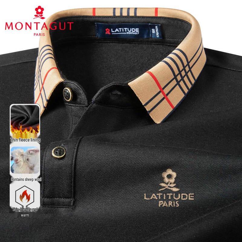 Мужская рубашка-поло с вышивкой MONTAGUT, смесовая шерсть, с длинным рукавом 50