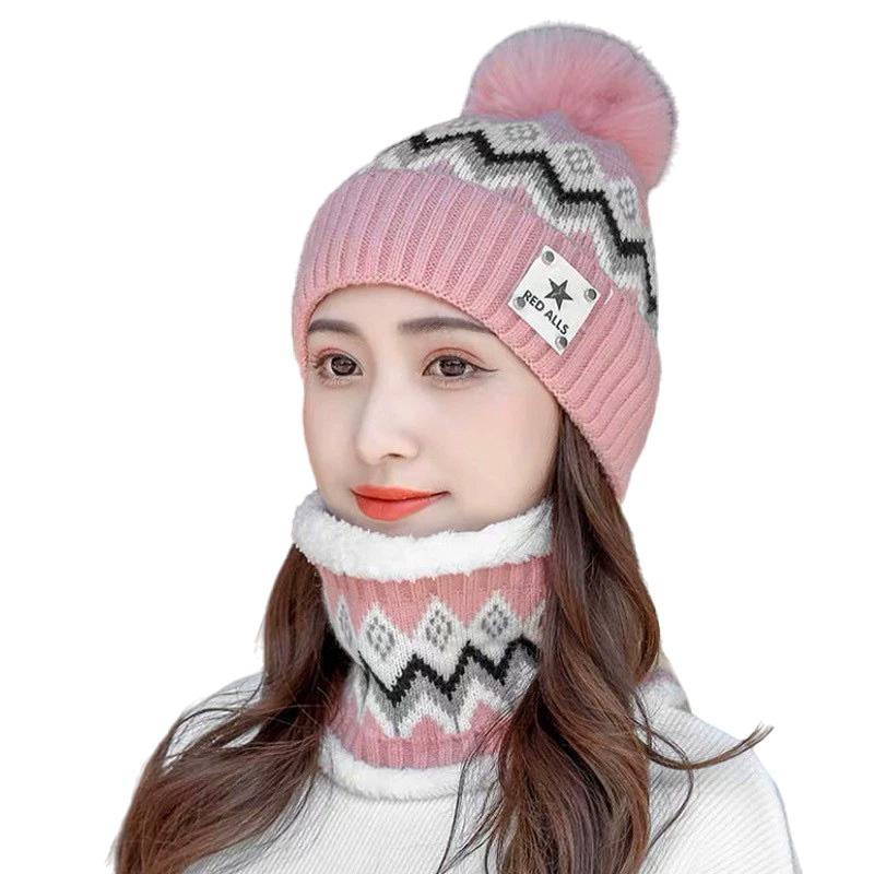 2PCS Beanies Cycling Windproof Hat Scarf Set Outdoor Plush Velvet Winter Ear Protection Neck Warmer Women