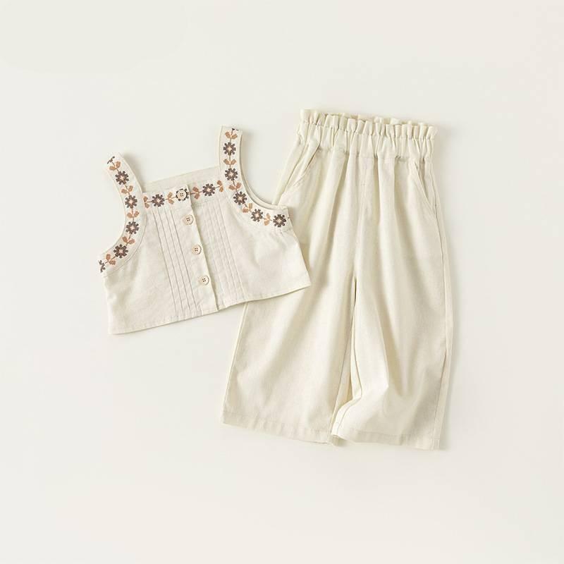 

Девочки Вышивка Летний Цветок Синий Хлопок Без рукавов Наряд Одежда Дети 150cm