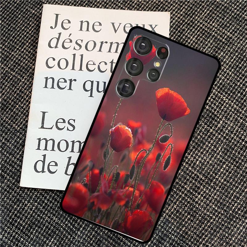 Red Corn Poppy Flower Case For Samsung Galaxy S25 S26 Ultra S20 S21 S22 S23 S24 Ultra S10 Plus S25 FE Back Cover