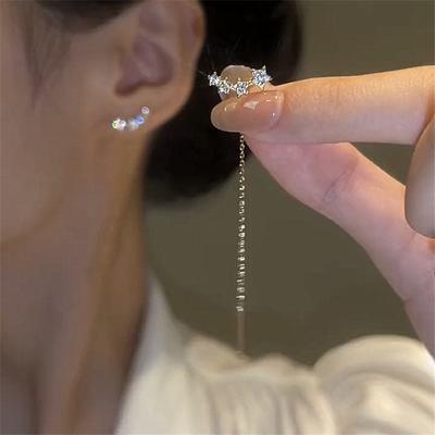 Trend Long Wire Tassel Thread Chain Climb Star Heart Beads Pendants Drop Earrings Women's Straight Hanging Earings Jewelry