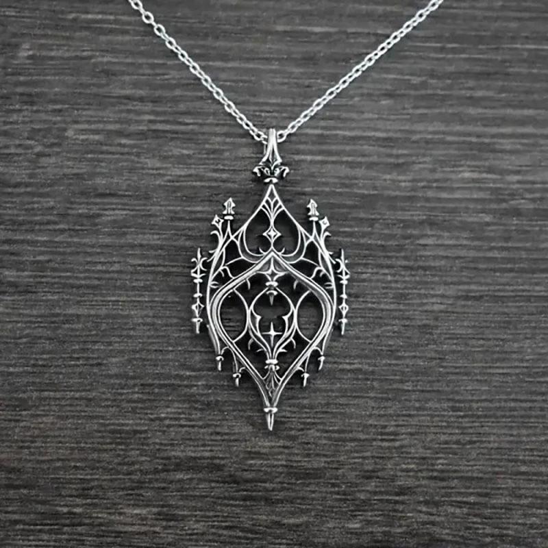 Castle Vintage Punk Pendant Necklace Alloy Drop Shape Link Chain Festival Gift