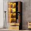 Display Cabinet, 70×35×180cm, with LED Light Strip, 3 Doors & 2 Drawers, Wood-black Combination Design, Up To 45kg Load Capacity, for Living Room
