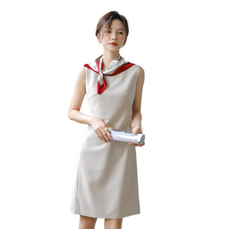 Mei Daiqian Women's Sleeveless Round Neck Midi Vest Dress - Slimming, Drapey, Professional Summer Wear