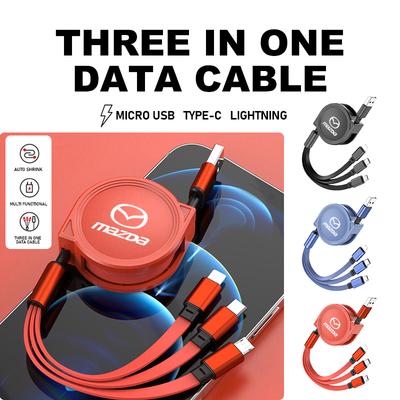 3 In 1 Phone Data Cable Multi Port Multiple Charging Wire Accessory For Mazda CX9 MX5 RX8 Axela Demio Atenza MS GJI GH BK MP