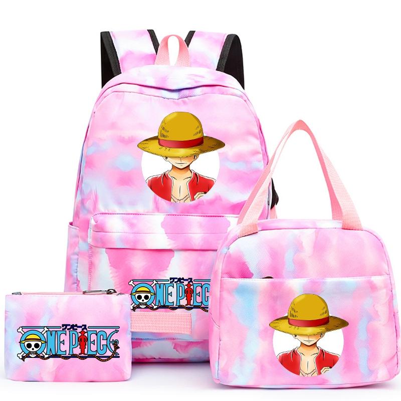 3Pcs/set Anime One Piece Backpack for Girls Boys Back To Schoolbag with Lunch Bag Student Bookbag Men Women Travel Bag Mochil
