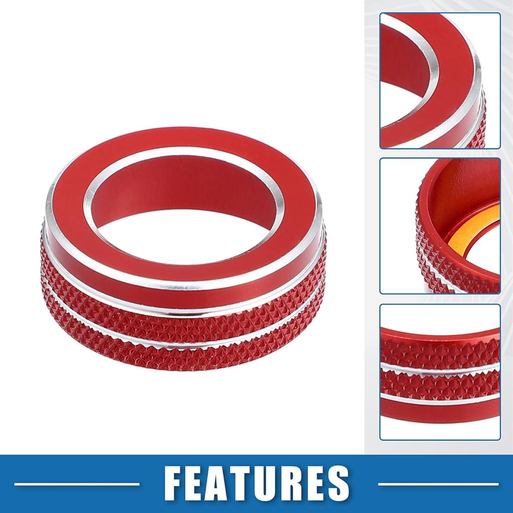 Volume VOL Tune Knob Cover Rings for VW Tiguan Taos Jetta Passat Atlas Arteon Golf R Beetle Aluminum Alloy Red (Pack of 2)
