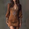 V-Neck Embroidered Mini Bodycon Dress for Women - European & American Style 2025