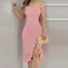 Ny Sommar Mode Bodycon Enaxlad Volangklänning för Kvinnor