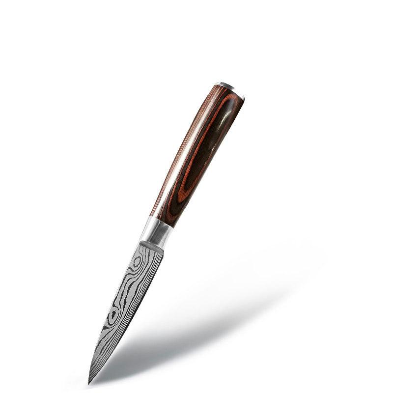 

Нож шеф-повара с лазерным зернением из нержавеющей стали, цветная деревянная ручка, имитация дамасского кухонного ножа, японский нож для резки костей сантоку, нож для фруктов, хлеба 11.6cm Vegetable Fruit Knife