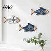 Nautical Bathroom Accessories 3Pcs/Set Wooden Fish Wall Decor, Knot Print Decorations, Coastal Rustic Wood Decor Style Art for Beach House Home