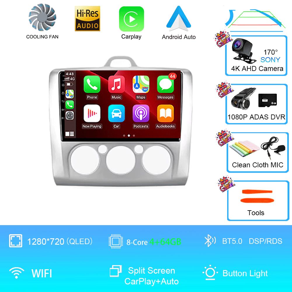 Car Radio Android 14 Auto Carplay WiFi For Ford Focus 2 3 Mk2 Mk3 2004 2005-2011 4G Multimedia GPS Navigation 2 Din Autoradio BT