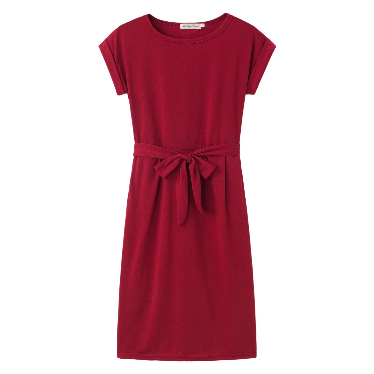 

Летнее платье 2020 года, хит продаж, на шнуровке, с круглым вырезом и карманом M вино красного