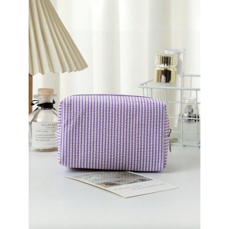 Striped Bubble Chiffon Zipper Clutch, Travel Toiletry Bag, Striped Cosmetic Bag