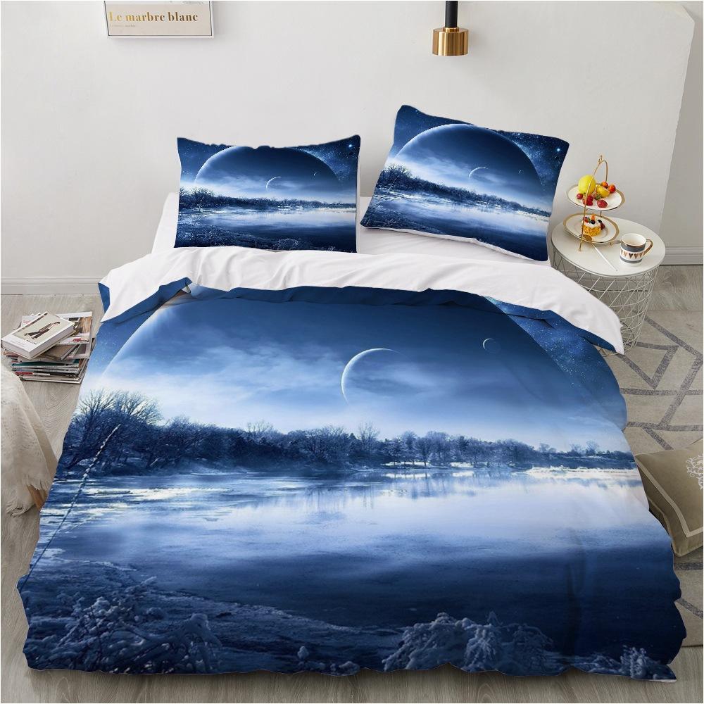Moon Duvet Cover Set Night Tree Landscape 3D Print Polyester Comforter Cover King Twin Size for Boys Girl Teen Kids Bedding Set