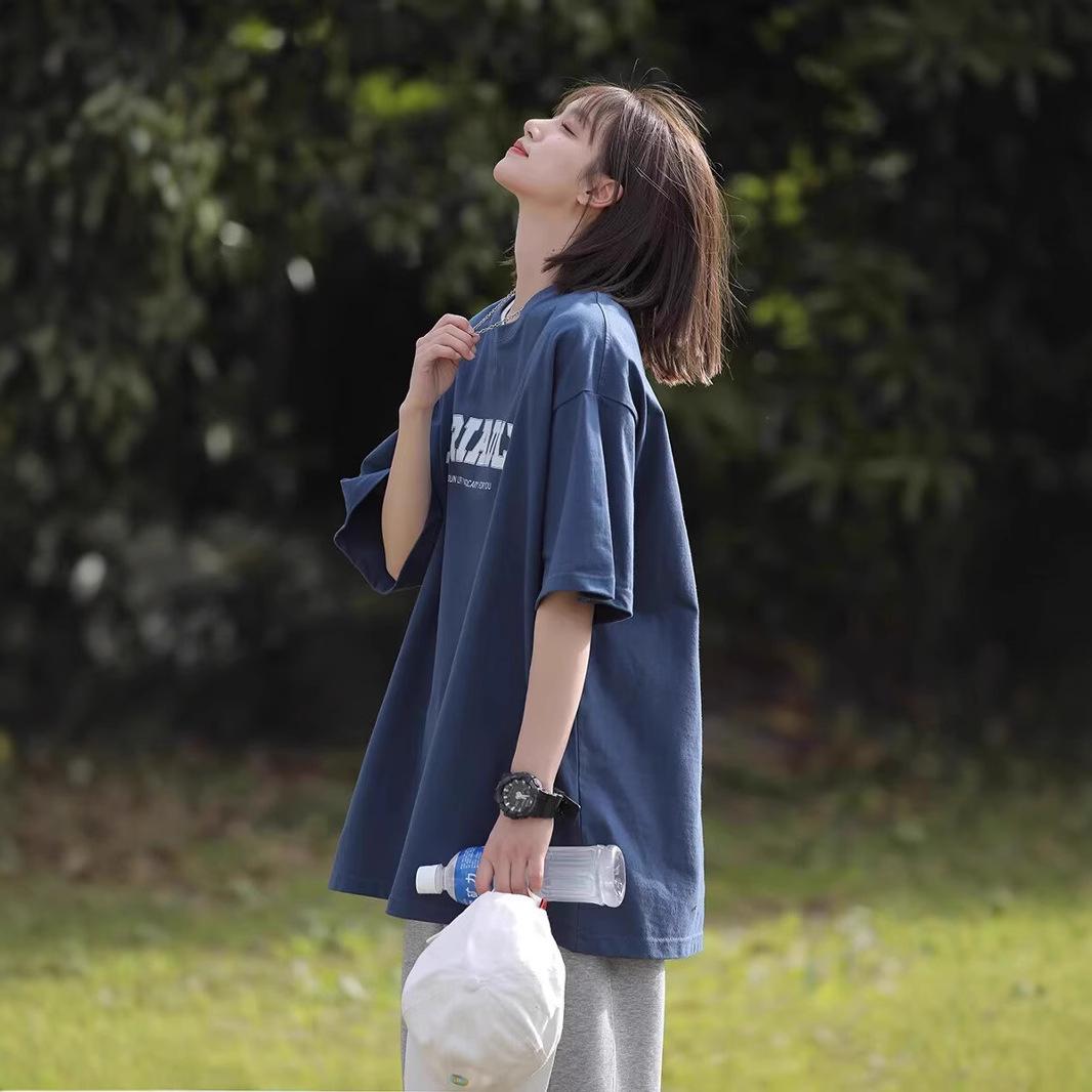 

Women s Korean Style Loose White Letter Print Short Sleeve T-Shirt L
