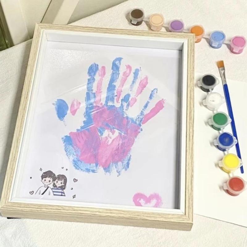 Diy Couple Hand Paint Shadow Box Frame Wooden Handprint Photo Frame 12-Color Paint Set Display Gifts