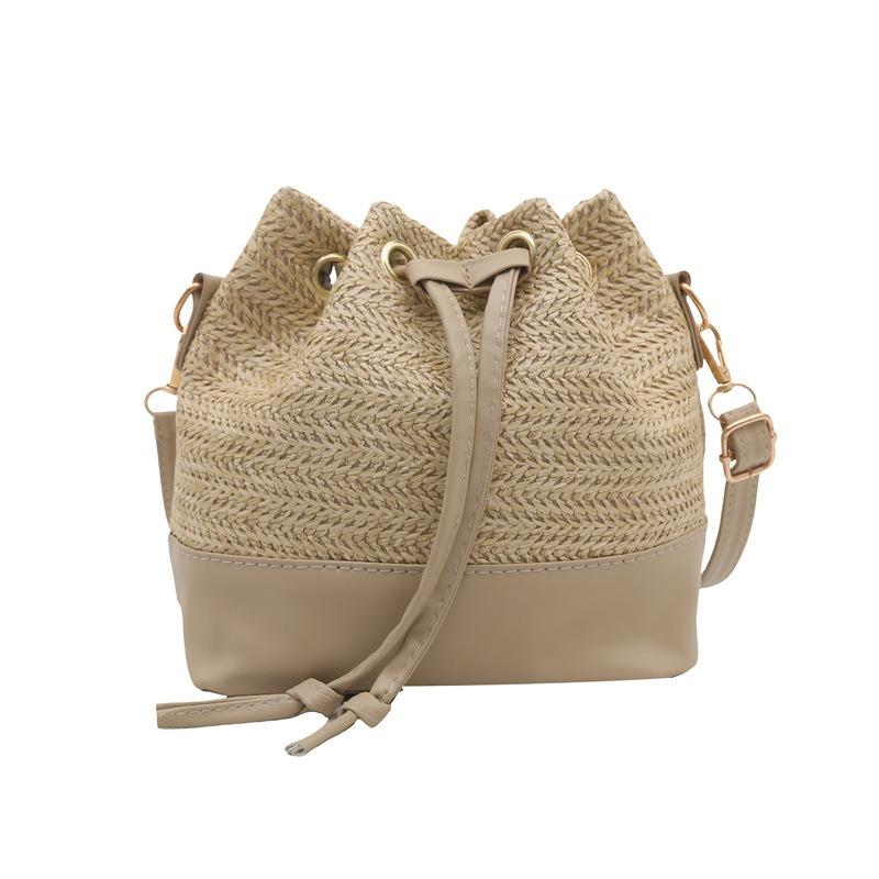 

Трендовая плетеная сумка из соломы Новая простая сумка через плечо Сумка кроссбоди Большая вместимость плетеная сумка-ведро из соломы на кулиске хаки