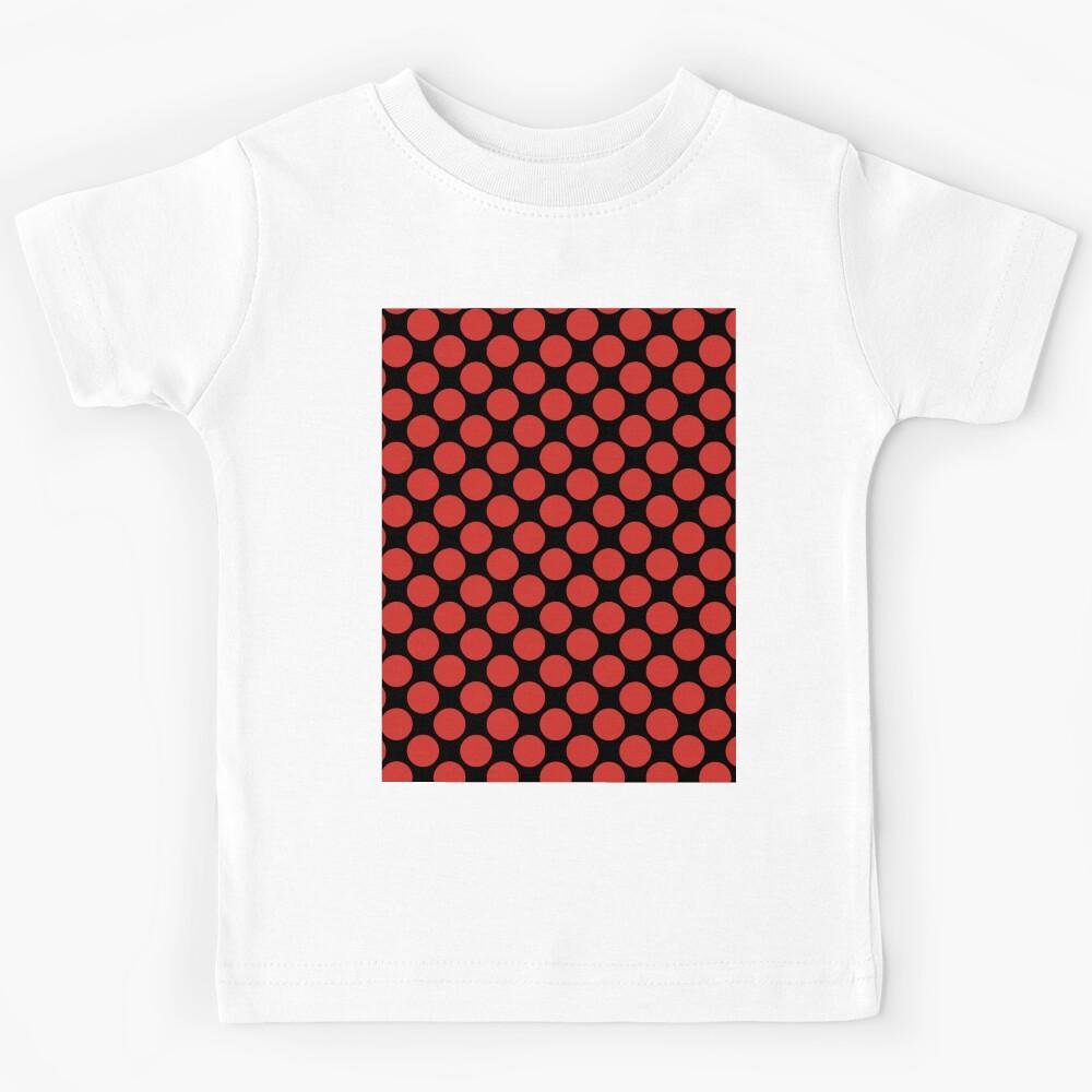 Black and Red Large Polka Dot Pattern 2022 Trending Color - Colour - Hue - Shade Pantone Red Alert 18-1559 Kids T-Shirt 160
