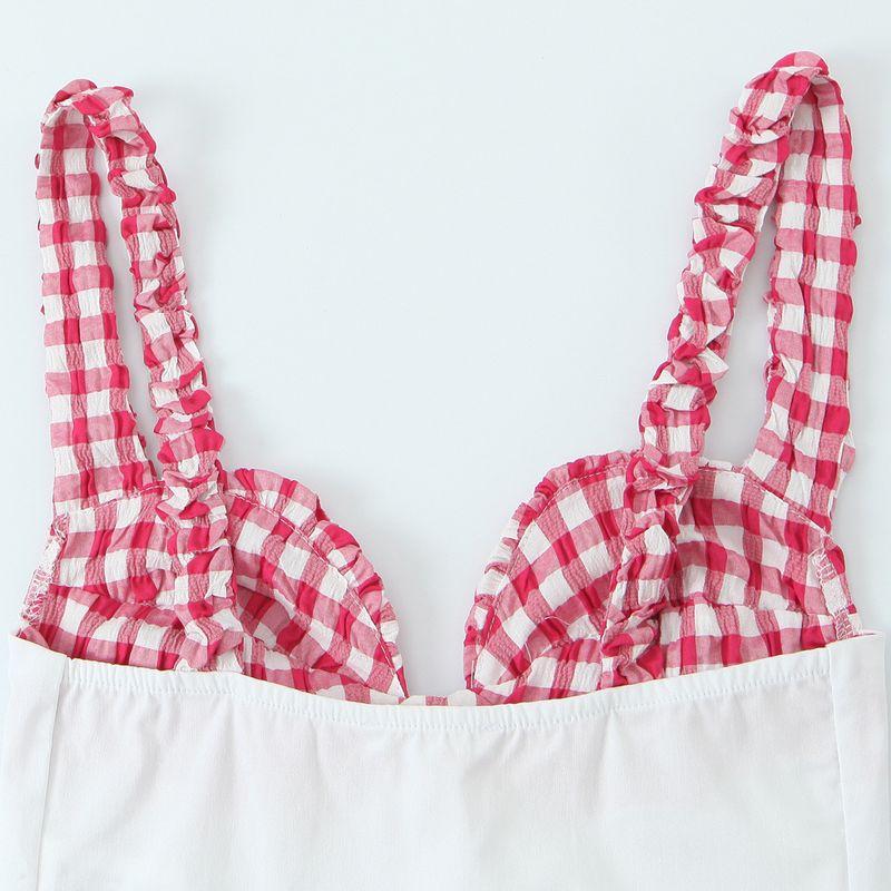 Kaslead New Women Clothes Western Style Fashion Small Plaid Corset Top 1131807