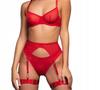 Women's Underwear Set Bra Choker Thigh Straps Belly String Red L