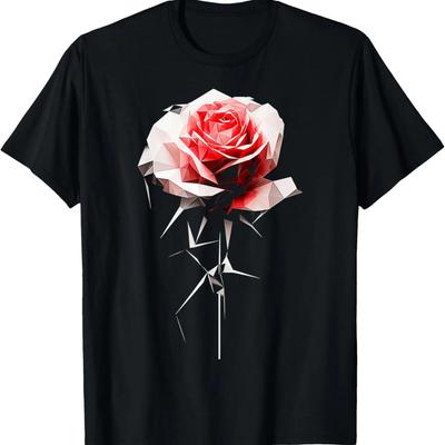 Rose Polygon Art Flower Graphic Motif Rose T-Shirt