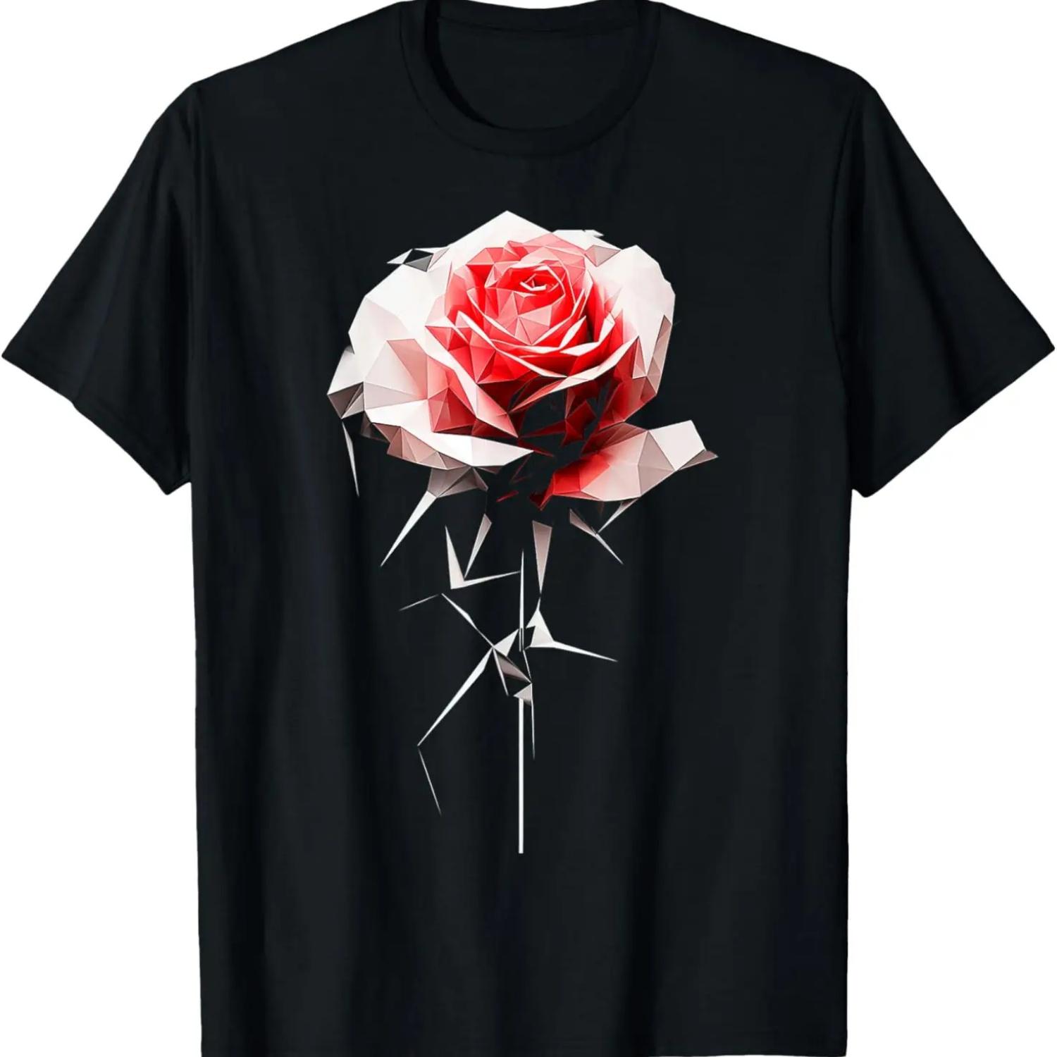 Rose Polygon Art Flower Graphic Motif Rose T-Shirt S чёрный