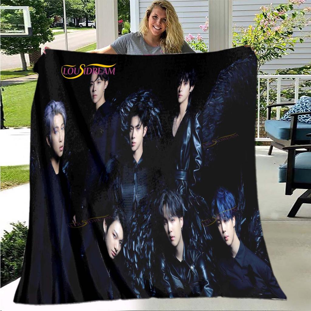 BTS 3D Kpop Bangtan Boys Couverture de lit Bureau Maison Randonnée Pique-nique Couette Épaisse Couvre-lit Tendance Couverture en Flanelle