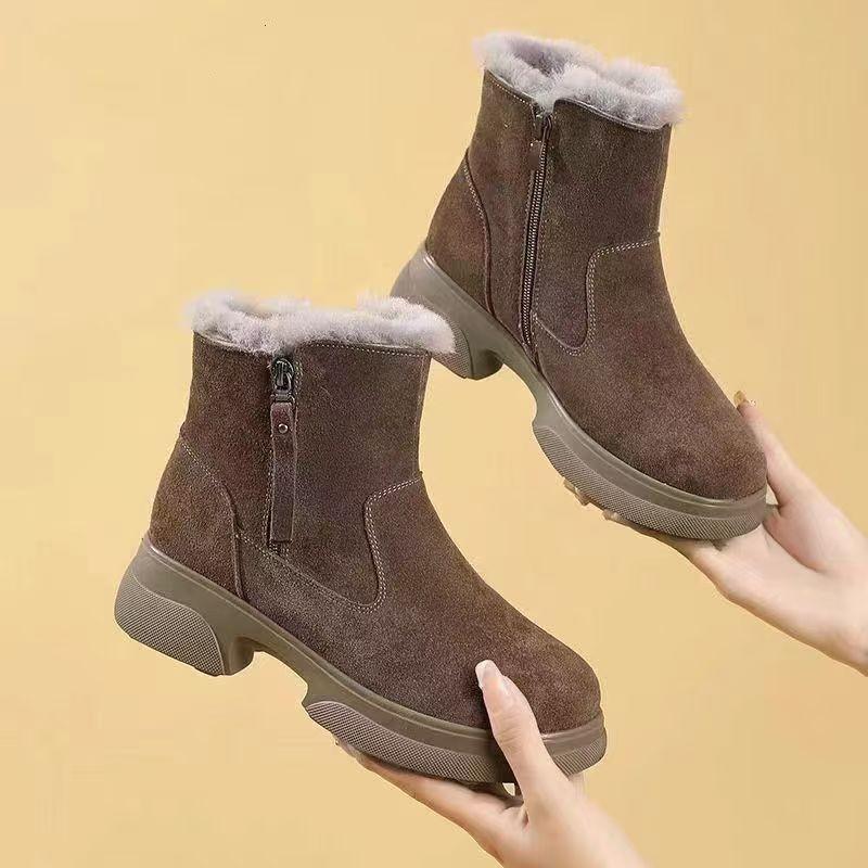 Women's Winter Fur One Plush Lined One Foot Stirrup Warm Cold Lightweight Hiking Waterproof Non-slip Soft Sole Martin Boots Snow Boots Cotton Boots
