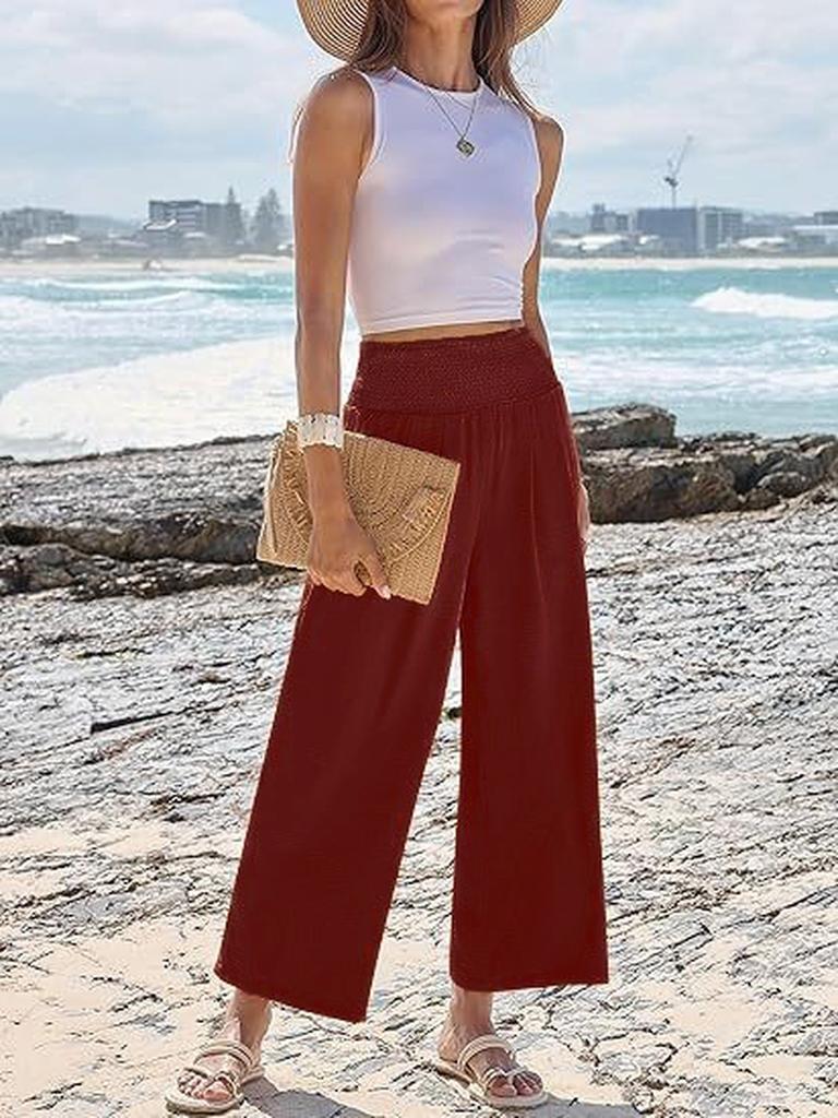Spring/Autumn Solid Color Women's High Waist Straight Leg Casual Pants