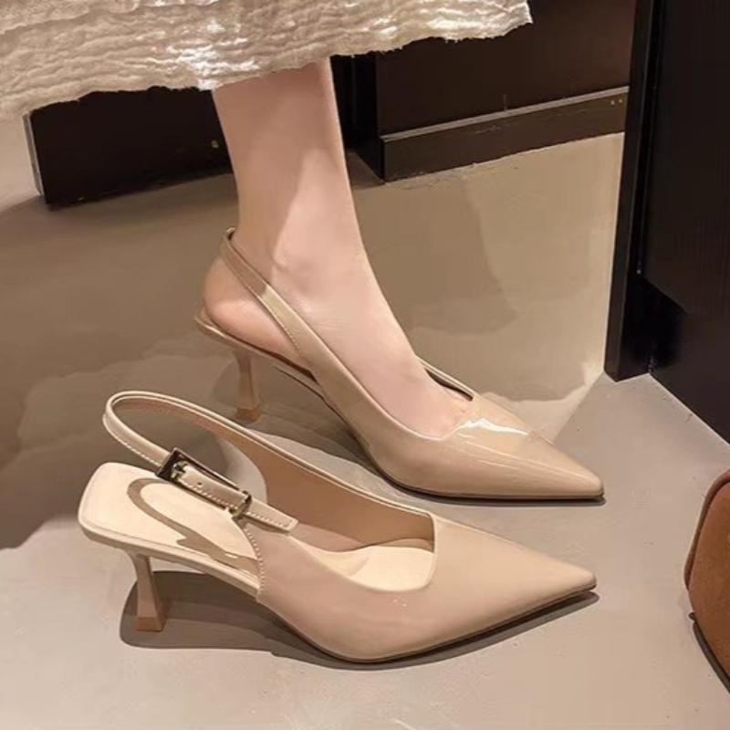 French Style High Heels Women's Thin Heel Summer New Simple Elegance Pointed Toe Buckle Cover Head Sandals Back