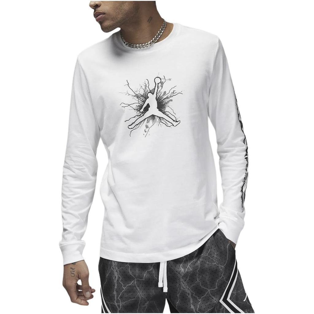 Jordan Drif Logo Print Crew Neck Casual American Vintage Long Sleeve T-Shirt Men Tops White FN5973-100