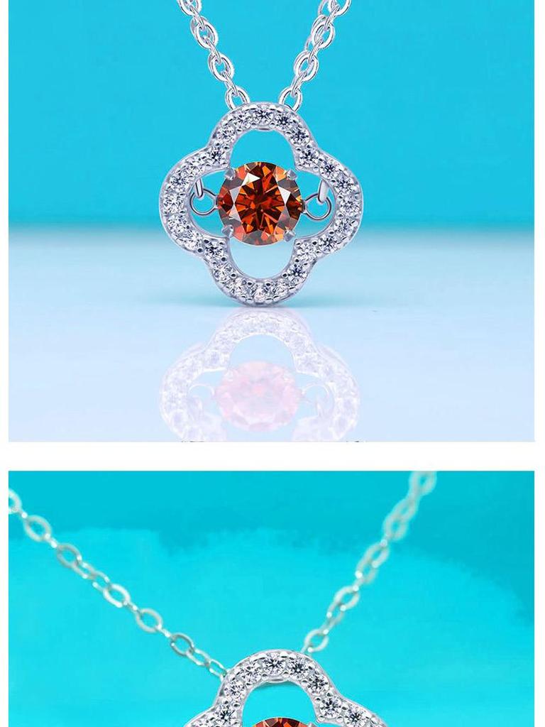 S925 Silver Dancing Heart Moissanite Necklace: Women's 50-Point Colored Moissanite Clover Pendant on Clavicle Chain